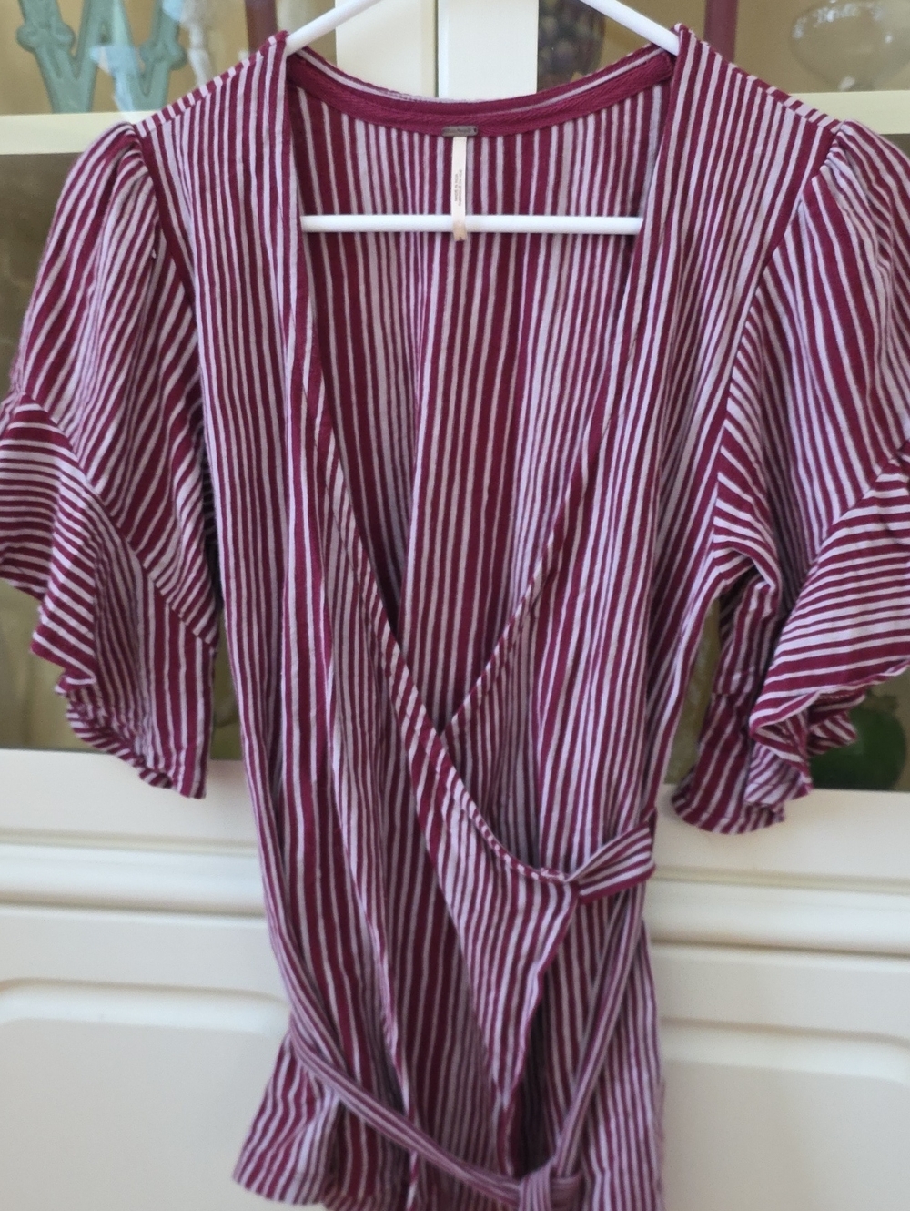 Free People Striped Wrap Top in Burgundy and Gray